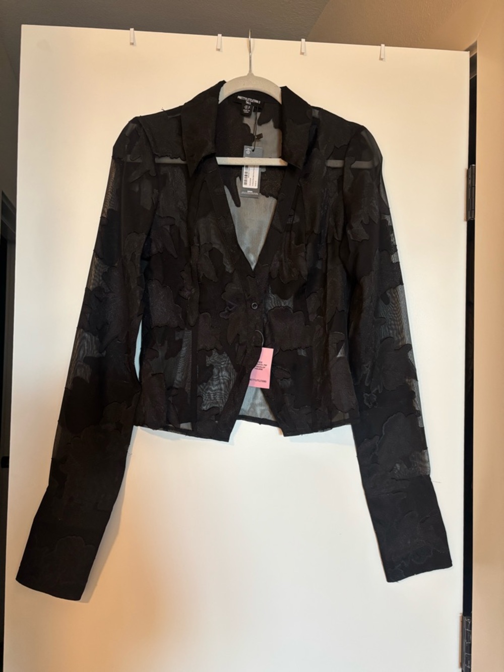 PrettyLittleThing Black Floral Sheer top